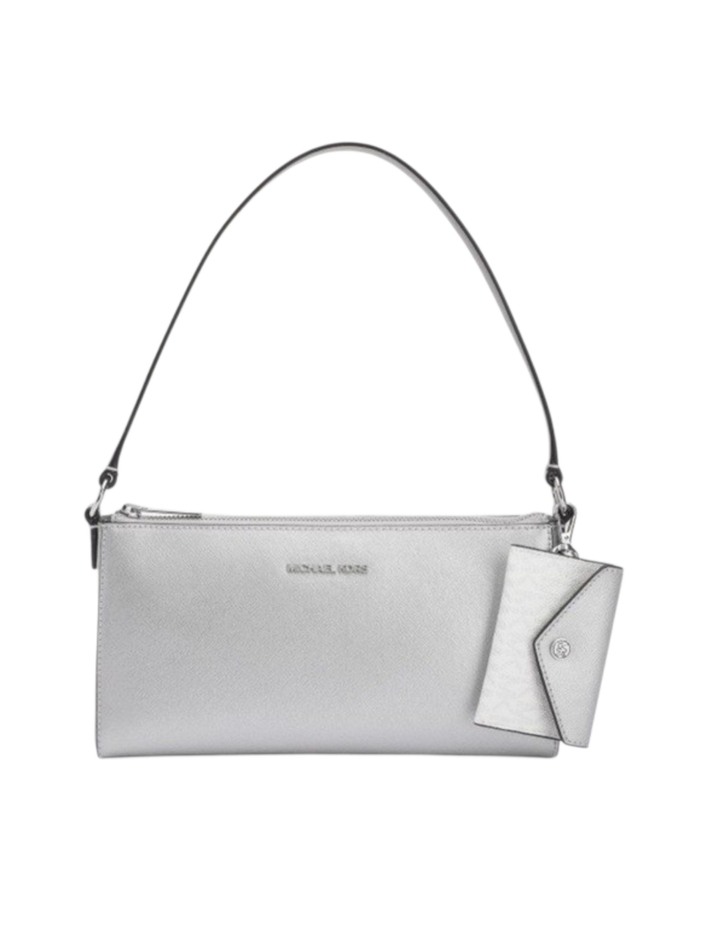 NWT MSRP 398 Michael Kors Metallic Silver Vincent Shoulder Bag With Card Holder